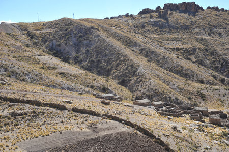 Mountain Bolivian villages in the Altiplanoのeditorial素材