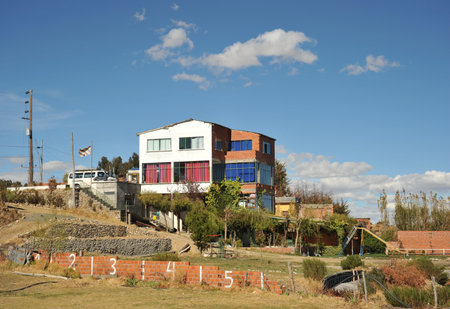 The house on the shore of lake Titicacaのeditorial素材