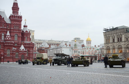 Historical military hardware on parade-reconstruction on Red Square in Moscow