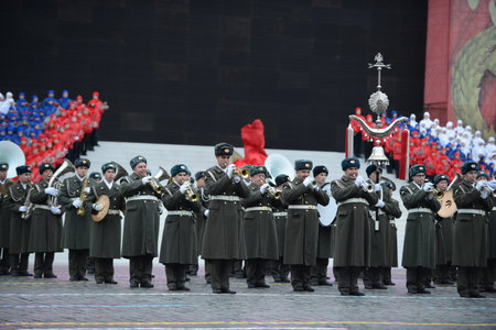 Brass band at the parade on November 7 at the red square. Moscowのeditorial素材
