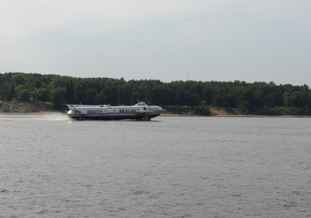 Ship sailing along the Volga.のeditorial素材