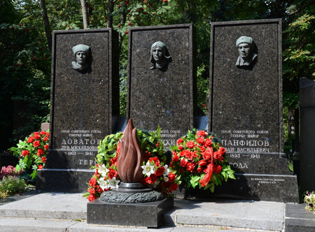 The Novodevichy cemetery. The tomb of Heroes of the Soviet Union Lev Dovator, Victor Talalikhin and Ivan Panfilovのeditorial素材