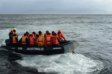 Tourists disembark from cruise ship "Via Australis" on Cape horn.のeditorial素材