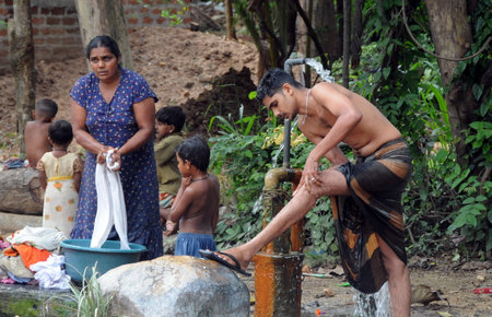 Water treatments on the streets of the village on the island of Sri Lanka.のeditorial素材
