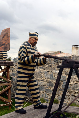 Sculpture of convicts in Ushuaia.
