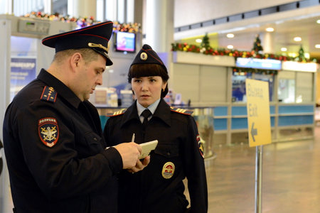 Employees of the transport police in the airport "Sheremetyevo"のeditorial素材
