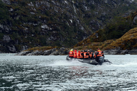 The landing of tourists from the cruise ship to the glacier Nena.のeditorial素材