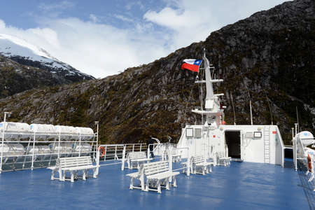 Cruise ship "Via Australis" in the Strait Agostini.の写真素材