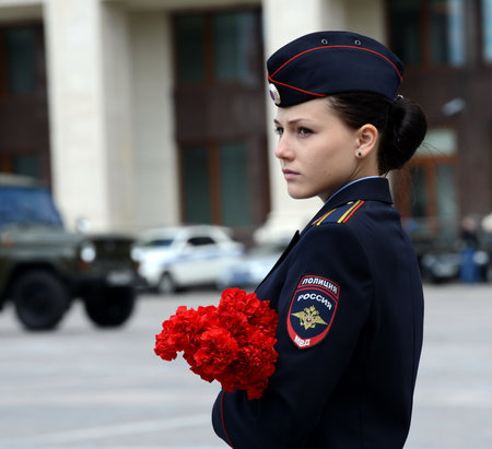 Cadet police with flowers in Day of memory and grief.のeditorial素材