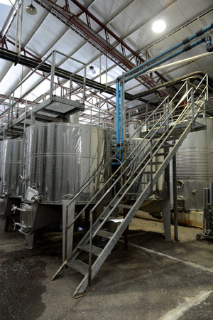 Fermentation in stainless steel vats for wine at the winery Santa Rita.のeditorial素材
