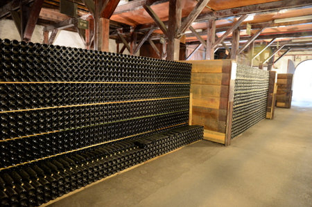 A bottle of wine in the cellar of the winery Santa Rita.のeditorial素材