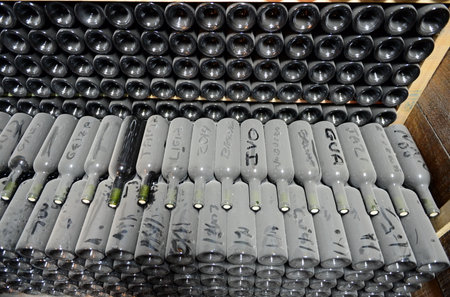 A bottle of wine in the cellar of the winery Santa Rita.