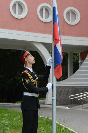 The rise of the national flag in Moscow cadet corps.のeditorial素材