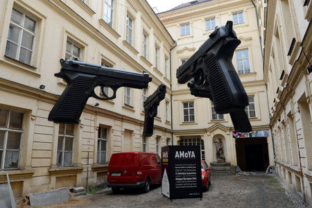 Installation "Guns" is in the yard of the Museum of Modern Art of Artbanka. She has been created by one of the most famous modern sculptors David Cherny.のeditorial素材