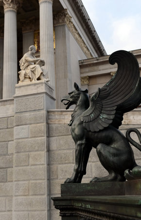 Statues of Griffins in front of the Austrian Parliament.のeditorial素材