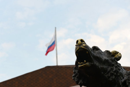 Close-up of the monument "the Symbol of Russia - the legend of Yaroslavl".のeditorial素材