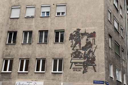 Wall relief depicting hunters on the building in Vienna.のeditorial素材