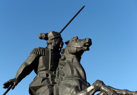 Monument to Yakov Baklanov, the Russian general, the hero of the Caucasian War on the embankment of the Gulf of Tsimlyansk Sea in Volgodonsk.のeditorial素材