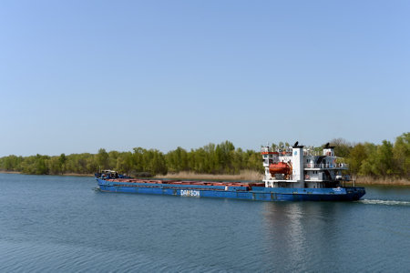 Dry cargo ship "Orel-4" on the Don River near the village of Romanovskaya, Rostov Region.のeditorial素材