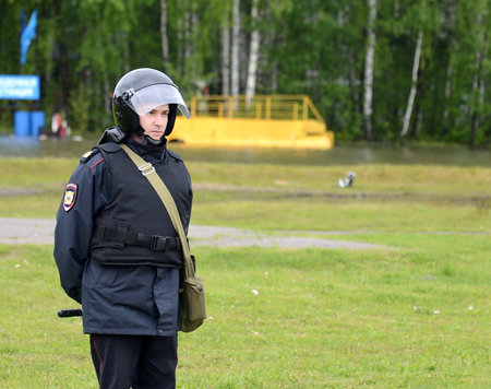 A policeman in cordon during the exercises.のeditorial素材