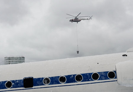 Fire-fighting helicopter Mi-8 of the Ministry of Emergency Situations of Russia on the range of Noginsk Rescue Center.のeditorial素材