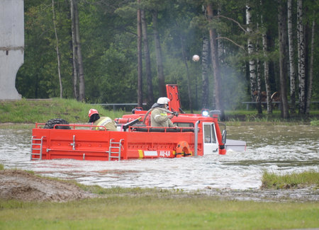 A unique floating fire truck AC-4,0 on the chassis of the serial Ural-4320