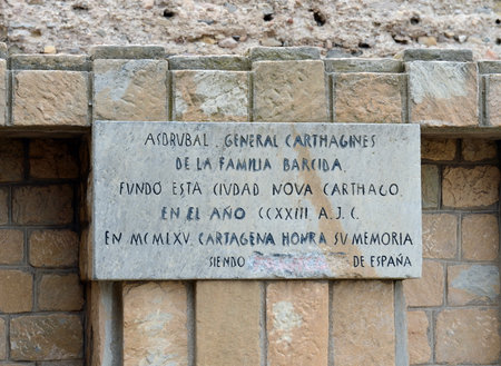 A tablet at the monument to the Carthaginian general Hasdrubal Barkid in Cartagena.のeditorial素材