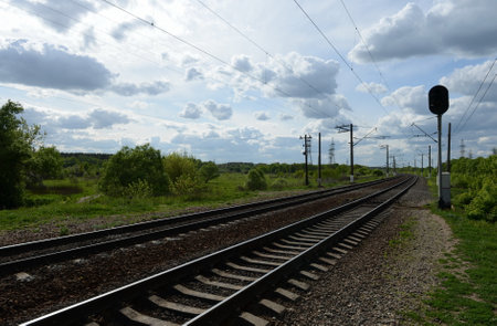Railway track of the Moscow railway in the Bryansk region.のeditorial素材