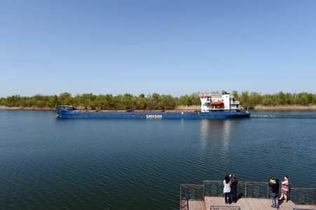 Dry cargo ship "Orel-4" on the Don River near the village of Romanovskaya, Rostov Region.のeditorial素材