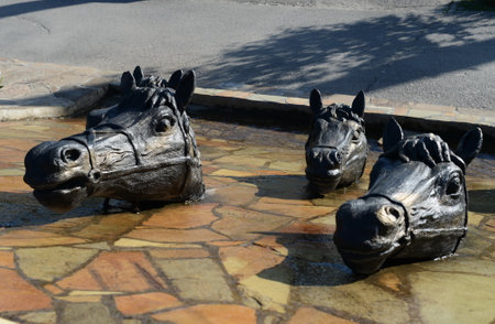 Sculptural group "Donchak crossing" in the square of the hospital No. 1 of Volgodonsk.のeditorial素材