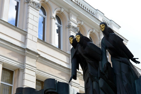 The Muses are above the entrance to the Lithuanian National Drama Theater in Vilnius.