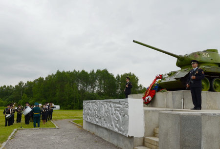 Honor guard at the monument to the defenders of the Borodino field in 1941.のeditorial素材