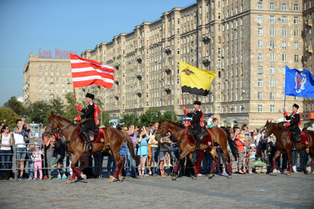 Demonstrative performance by the Kremlin Riding School on Poklonnaya Hill in honor of the Russian Flag holiday.のeditorial素材