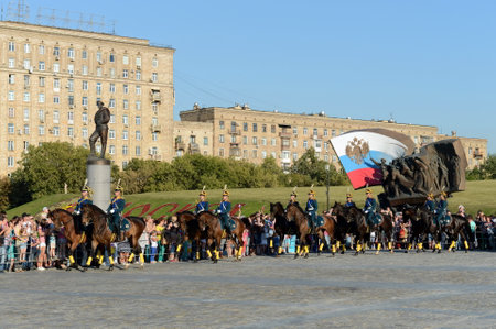 The cavalry honorary escort of the Presidential Regiment is the First World War on Poklonnaya Hill.のeditorial素材