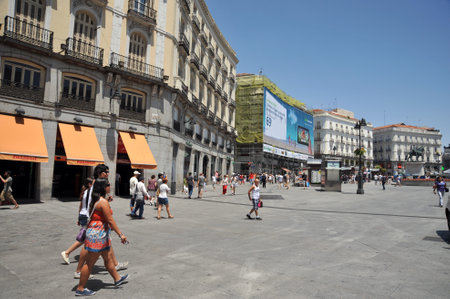 Tourists on the square Puerto del Sol in Madrid.のeditorial素材