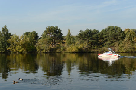 Boat on the Moscow River in the Silver Forest.のeditorial素材
