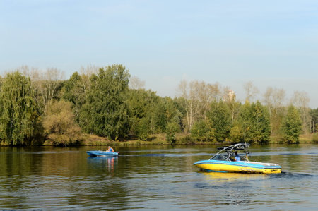 Boat on the Moscow River in the Silver Forest.