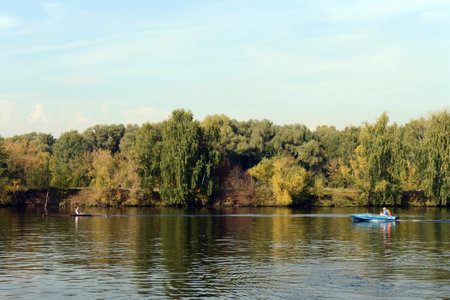 Training of oarsmen on the Moscow River in the Serebryany Bor. Moscow