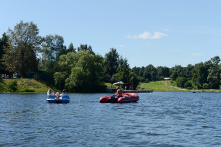 People are resting in the natural-historical park "Kuzminki-Lublino".のeditorial素材