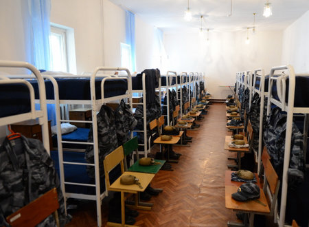 A bedroom in the cadet barracks.