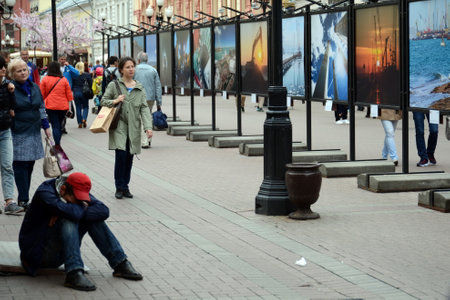Photo exhibition on the pedestrian street Arbat.のeditorial素材