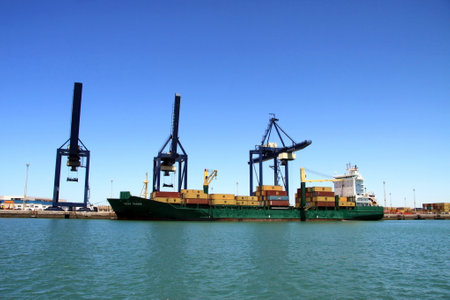 A container ship in the seaport of Cadiz.のeditorial素材