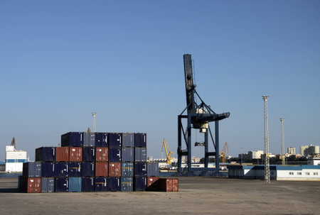 Container yard in the seaport of Cadiz.のeditorial素材