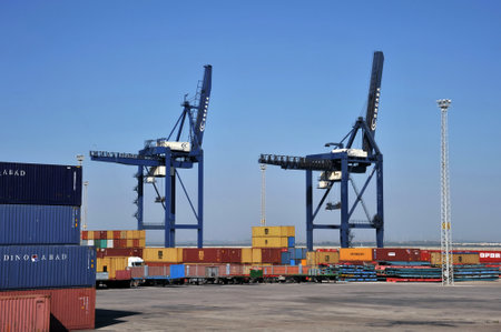 Container yard in the seaport of Cadiz.のeditorial素材