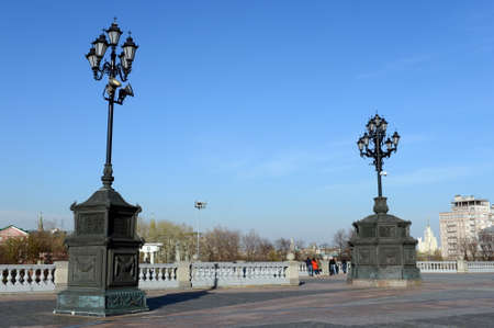 Street lights on the site at the Cathedral of Christ the Savior.