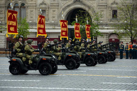 Army all-terrain vehicles AM-1 on red square during a rehearsal paradeのeditorial素材