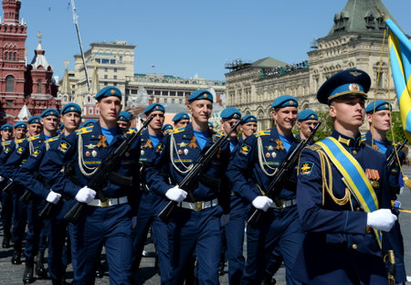Cadets of the Air Force Academy during the parade on Red Square in honor of Victory Day.のeditorial素材
