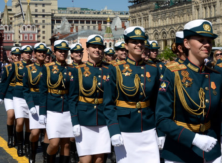 Female cadets during the parade on Red Square in honor of Victory Day.