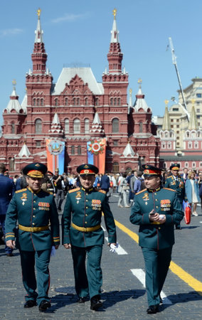 Officers of the Russian army on Red Square in Moscow during the celebration of the Victory Day.