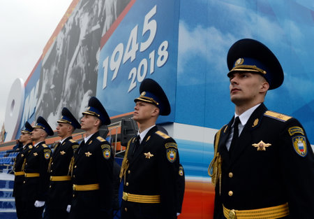 Soldiers of the presidential regiment at the rehearsal of the military parade.のeditorial素材